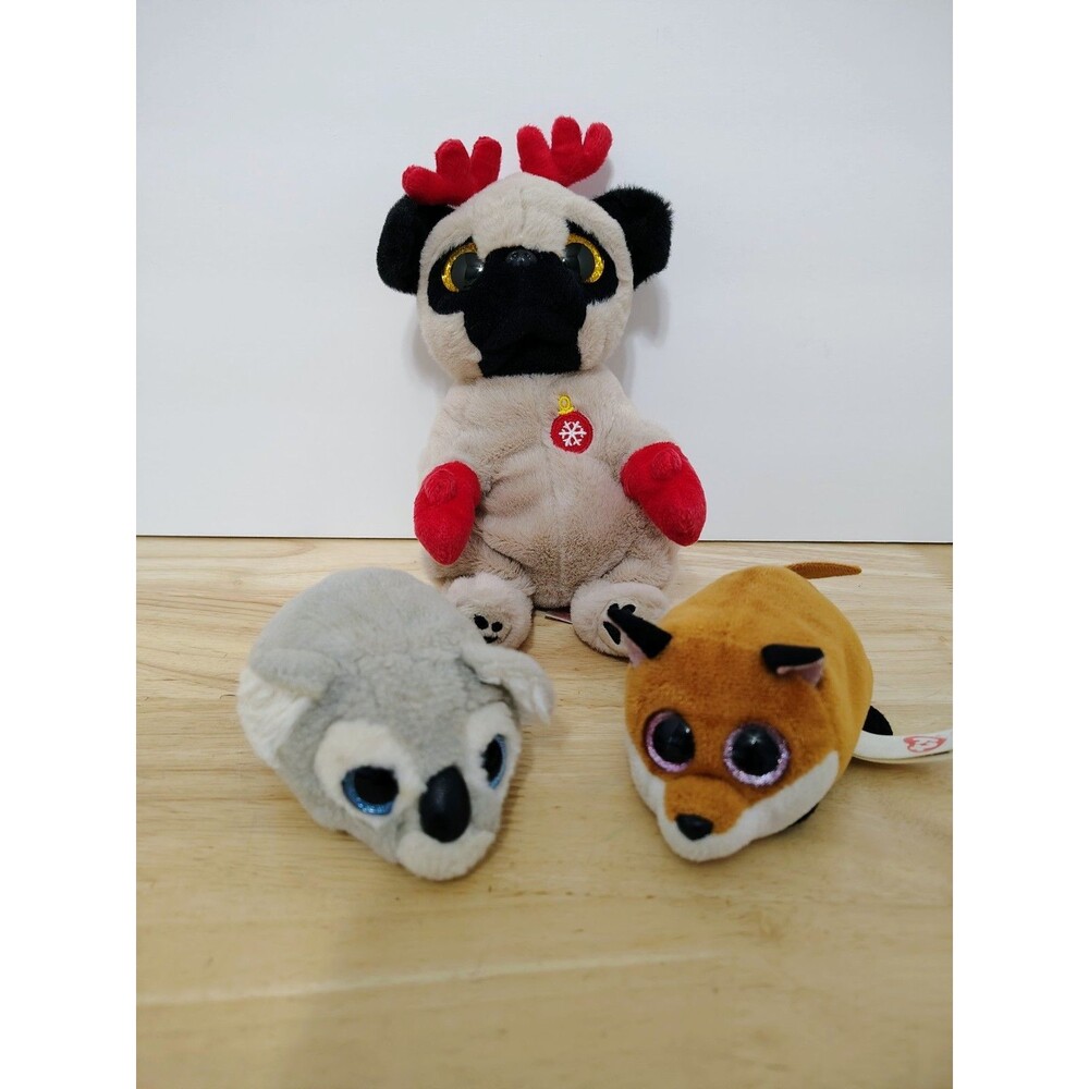 TY Beanie Boos Lot Teeny Tys 4" FINLEY Fox, Koala And 6" Mittens The Pug Lot